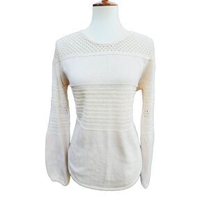 Knox Rose Womens Pullover Sweater Beige Long Sleeve Jewel Neck Open Knit S New